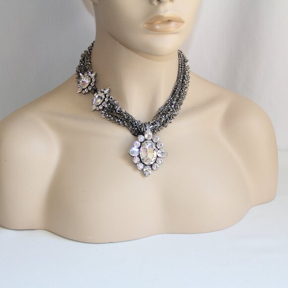 RARE Rodrigo Otazu Crystal Silver Statement Necklace - Picture 9 of 16